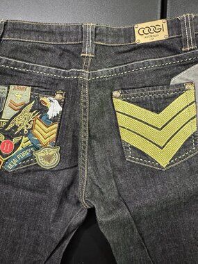 Coogi Jeans Juniors 11/12 USA Military Army Eagle Patches Low Rise Jeans